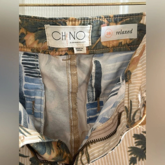 CHINO by Anthropologie Birds of Paradise Pants Size 28 Tuxedo Stripe Neutral - Picture 8 of 14